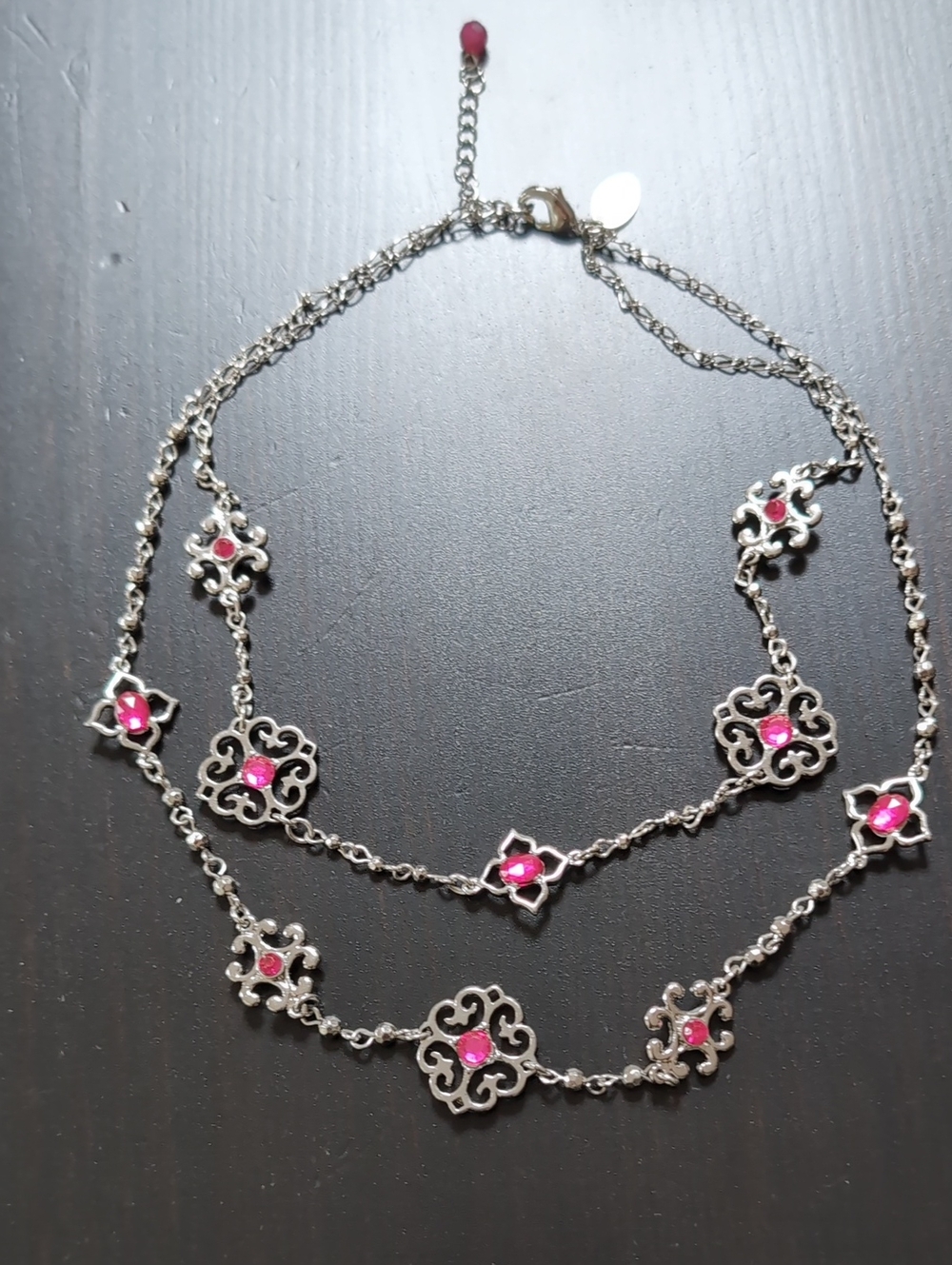 White House Black Market Silver-Tone Necklace with Pink Accents